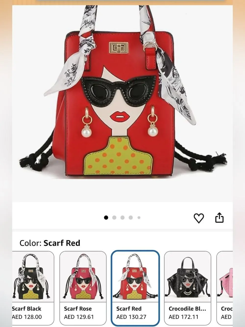 Red Top-Handle Satchel with Graphic Face Detail